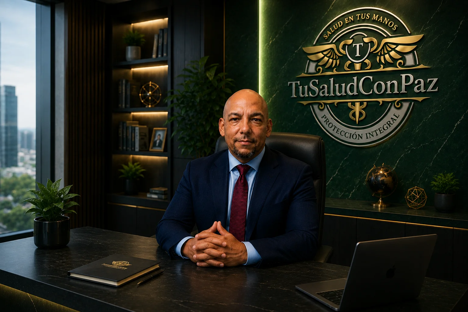 Agente licenciado de seguros de salud en su oficina